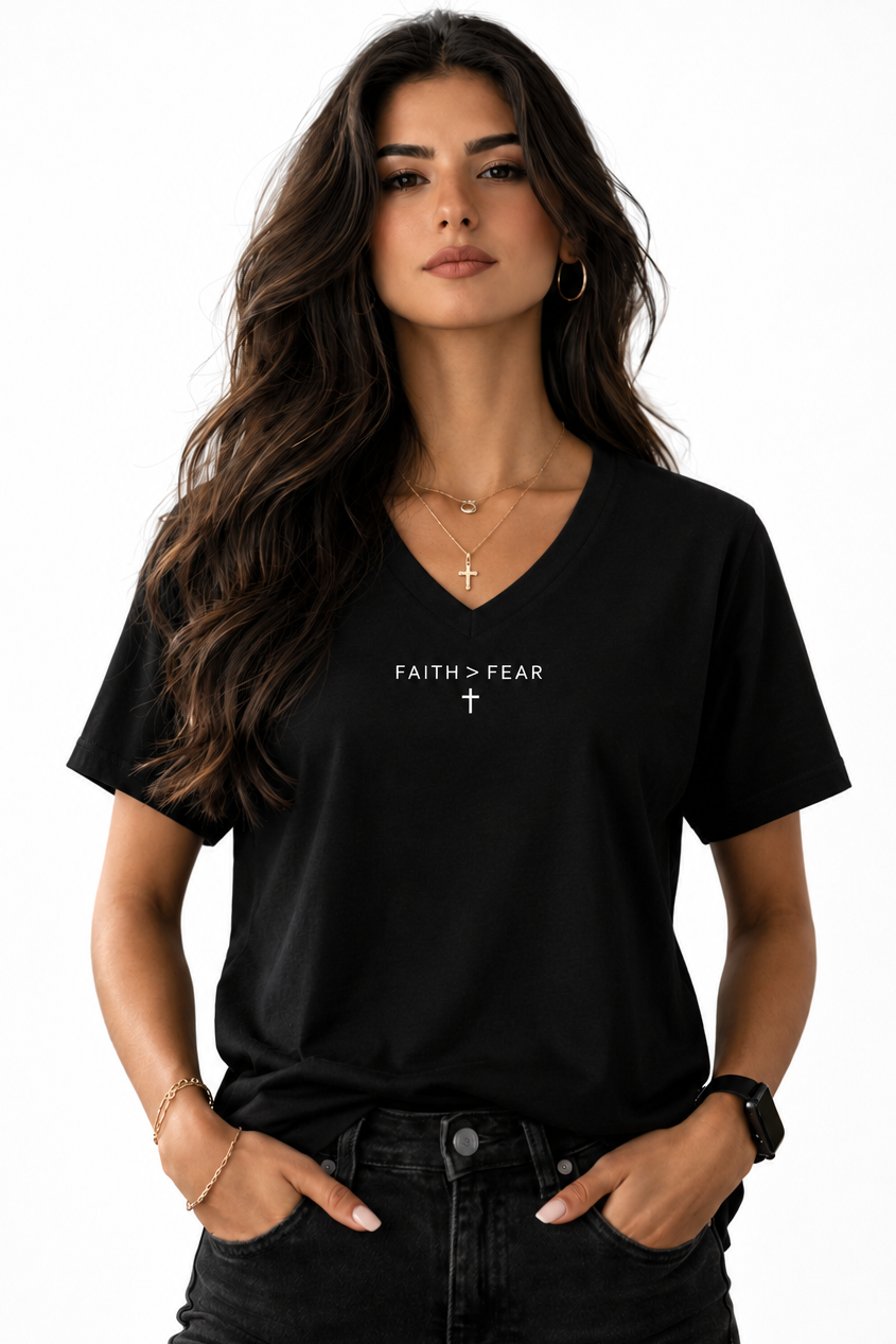Faith + > Fear Women's V-Neck Shirt