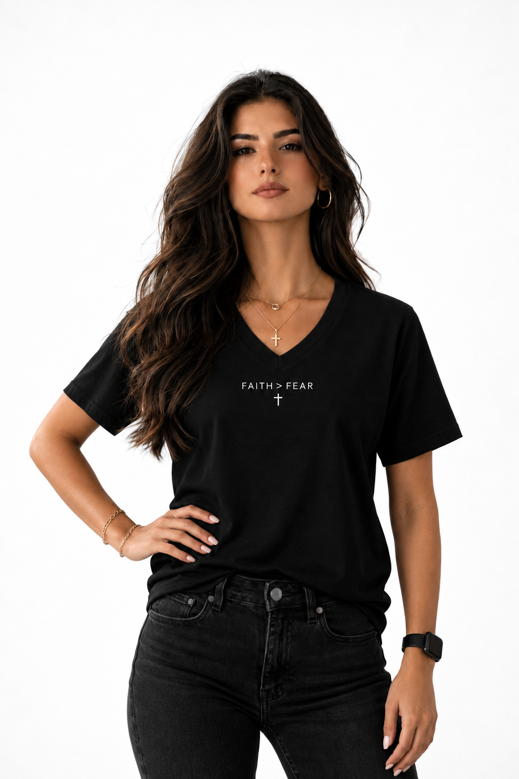 Faith + > Fear Women's V-Neck Shirt